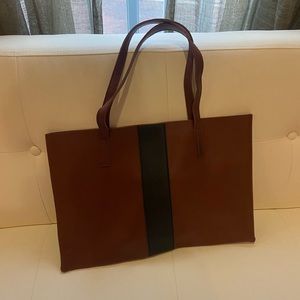 Vince Camuto Vegan Leather Tote Bag brown black stripe